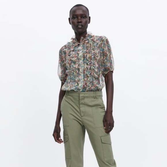 ZARA Floral Print Button Down Blouse Size S - Picture 1 of 8